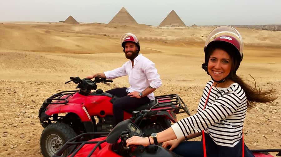 Cairo: Private Quad Bike Desert Tour with Pyramids & Sunset - The pyramid viewpoint: Cheops, Chephren, Mykerinos in the same frame